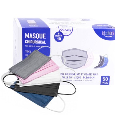 Masques chirurgicaux jetables pour enfants Boite de 10 x 5 couleurs