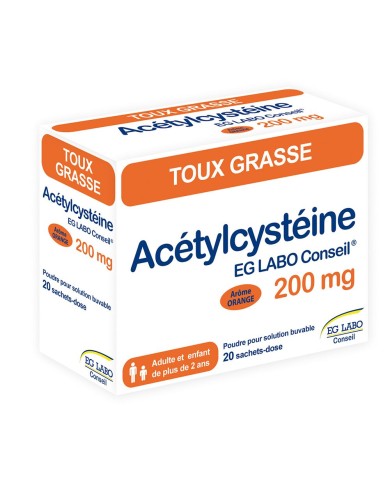 ACETYLCYSTEINE EG Conseil 200 mg Toux grasse Boite de 20 sachets arôme citron