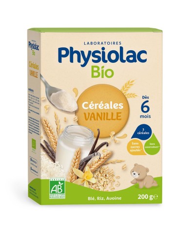 Physiolac Bio Céréales Vanille Dès 6 mois Boite de 200 grammes Physiolac Bio Céréales Vanille Dès 6 mois Boite de 200 grammes