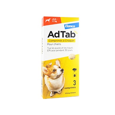 ADTAB Tue les puces et les tiques Chien de  5.5 kg à 11 kilos Boite de 3 Comprimés à Croquer