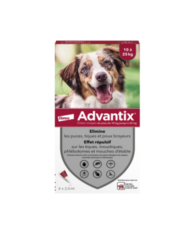 Advantix chien 10 à 25 kg Boite de 4 pipettes