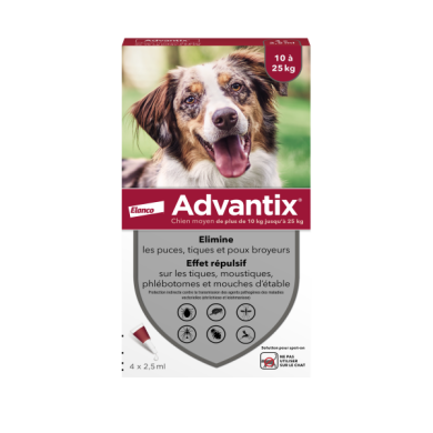 Advantix chien 10 à 25 kg Boite de 4 pipettes