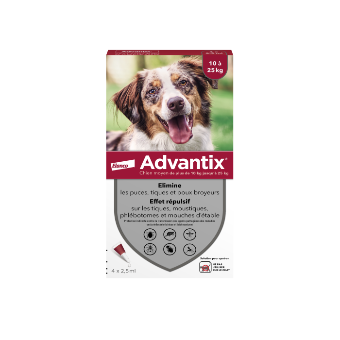 Advantix chien 10 à 25 kg Boite de 4 pipettes