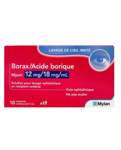 BORAX / Acide borique 12 mg / 18 mg / ml MYLAN Boite de 10 unidoses de 5 ml