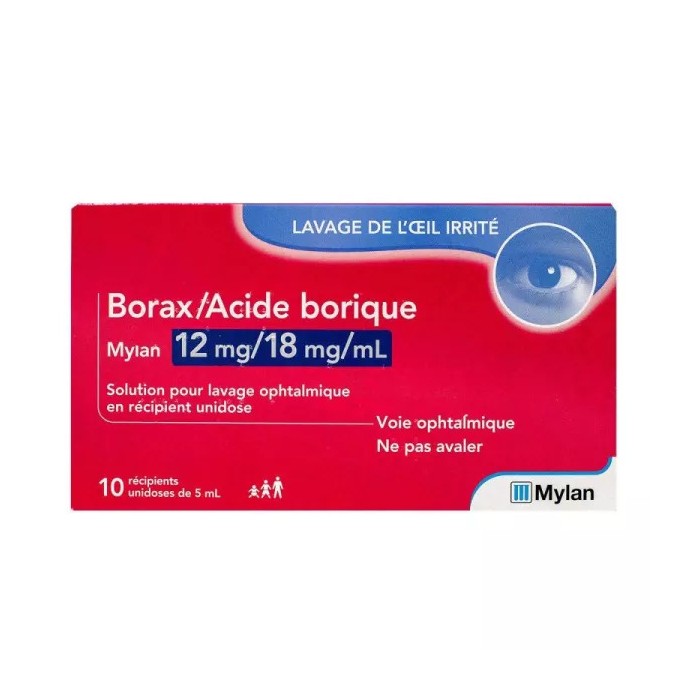 BORAX / Acide borique 12 mg / 18 mg / ml MYLAN Boite de 10 unidoses de 5 ml