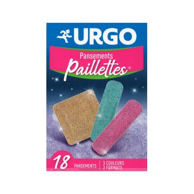 PANSEMENTS PAILLETTES URGO BOITE DE 18 (2 TAILLES, 3 COULEURS) PANSEMENTS PAILLETTES URGO BOITE DE 18 (2 TAILLES, 3 COULEURS)