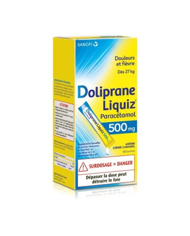 Doliprane Liquiz 500 mg Boite de 12 sachets prêt a l'emploi