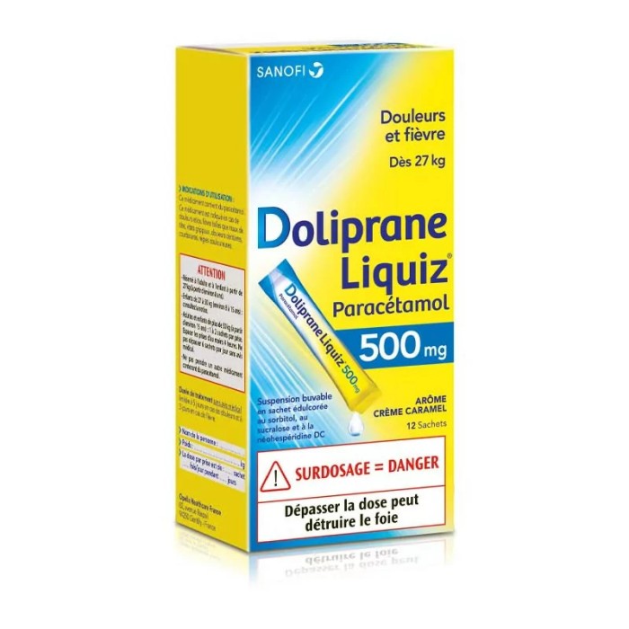 Doliprane Liquiz 500 mg Boite de 12 sachets prêt a l'emploi