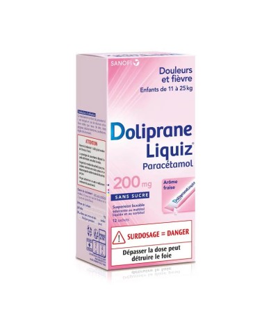 Doliprane Liquiz 200mg Boite de 12 sachets prêt a l'emploi