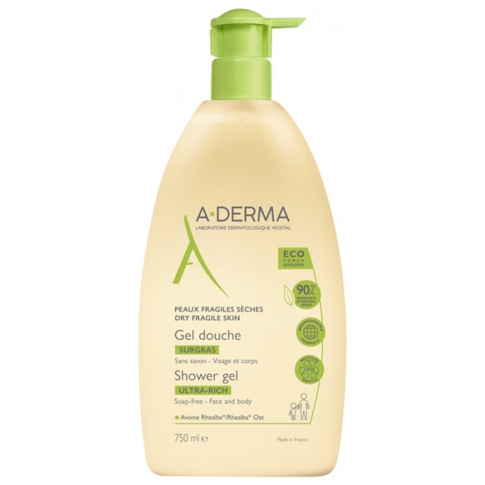 ADERMA Gel douche surgras à l'avoine Rhealba Flacon pompe de 750 ml