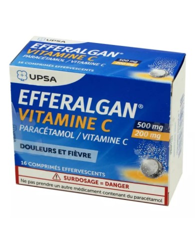 EFFERALGAN VITAMINE C 500 / 200 mg Boite de 16 comprimés effervescents