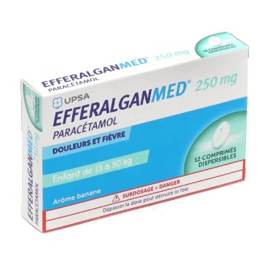 Efferalgan Enfant 250 mg Boite de 12 comprimés dispersible arôme banane Efferalgan Enfant 250 mg Boite de 12 comprimés dispersible arôme banane