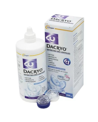 DACRYO Entretien des Lentilles  Solution 6 en 1 à l' Acide Hyaluronique Flacon de 360ml