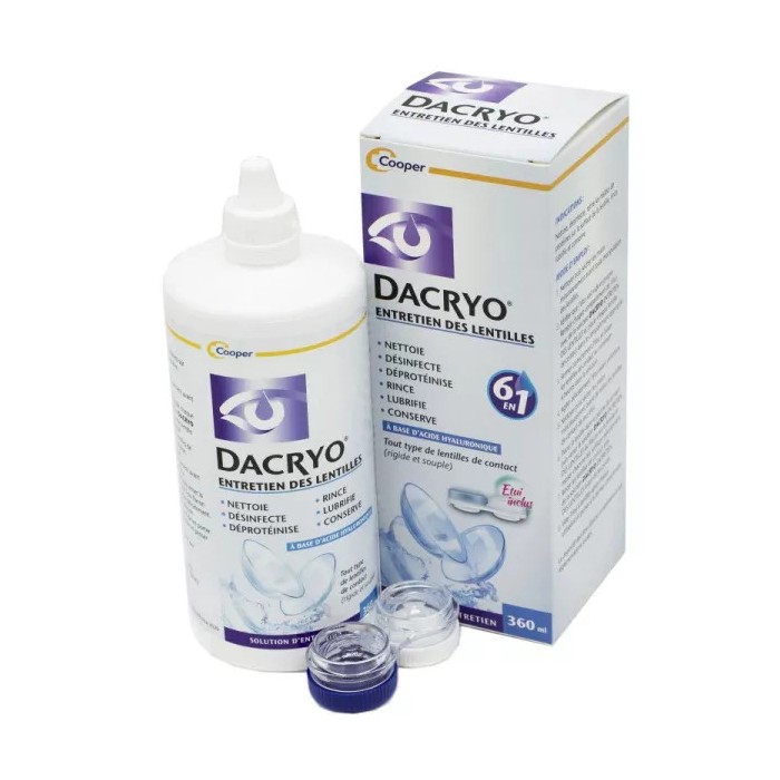 DACRYO Entretien des Lentilles  Solution 6 en 1 à l' Acide Hyaluronique Flacon de 360ml