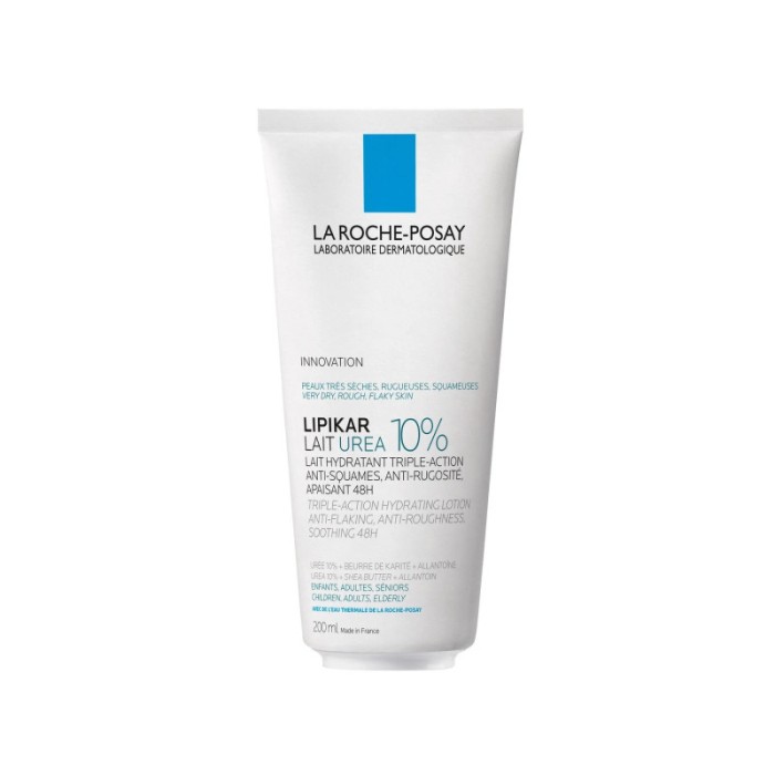 LA ROCHE-POSAY LIPIKAR UREA 10% - Lait Hydratant Anti-Squames, Anti-Rugosité, Apaisant 48H - Tube de 200ml