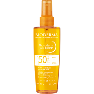 BIODERMA PHOTODERM Huile Bronz Invisible SPF50+ 200ml - Peaux Sensibles - Visage, Corps, Cheveux Spray de 200 ml