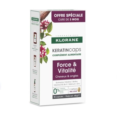 KLORANE KERATINCAPS Cure de force cheveux et ongles 3 Boites de 30 comprimés KLORANE KERATINCAPS Cure de force cheveux et ongles 3 Boites de 30 comprimés