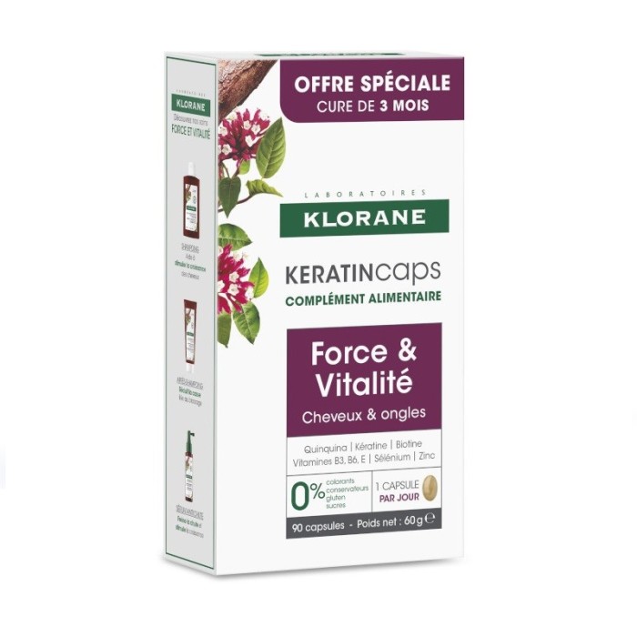 KLORANE KERATINCAPS Cure de force cheveux et ongles 3 Boites de 30 comprimés