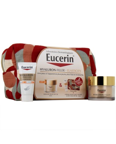 Eucerin Coffret Hyaluron-Filler + Elasticity Soin de Jour SPF 30 avec trousse et crème mains offerte Eucerin Coffret Hyaluron-Filler + Elasticity Soin de Jour SPF 30 avec trousse et crème mains offerte