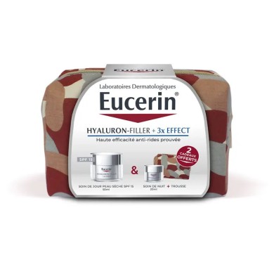 EUCERIN Coffret HYALURON-FILLER + 3x EFFECT Soin de Jour Peau Sèche SPF 15 Pot de 50 ml avec soin de nuit et trousse offerte EUCERIN Coffret HYALURON-FILLER + 3x EFFECT Soin de Jour Peau Sèche SPF 15 Pot de 50 ml avec soin de nuit et trousse offerte