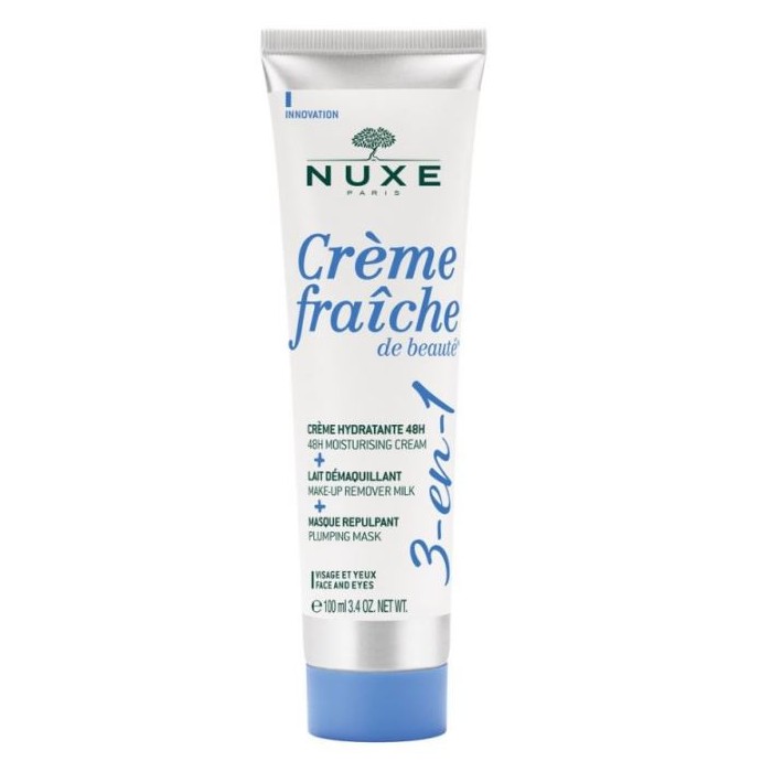 NUXE CREME FRAICHE Crème fraîche de beauté 3-en-1, Crème Hydratante, Lait Démaquillant ET Masque Repulpant Tube de 100 ml