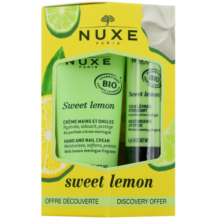 NUXE SWEET LEMON Offre découverte Crème mains et ongles Tube de 30 ml et stick lèvres hydratant 4 grammes
