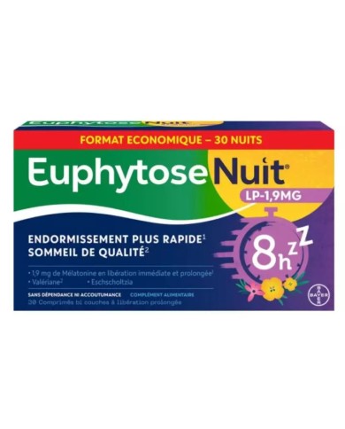 EUPHYTOSE NUIT L.P 1,9mg de mélatonine Boite de 30 comprimés