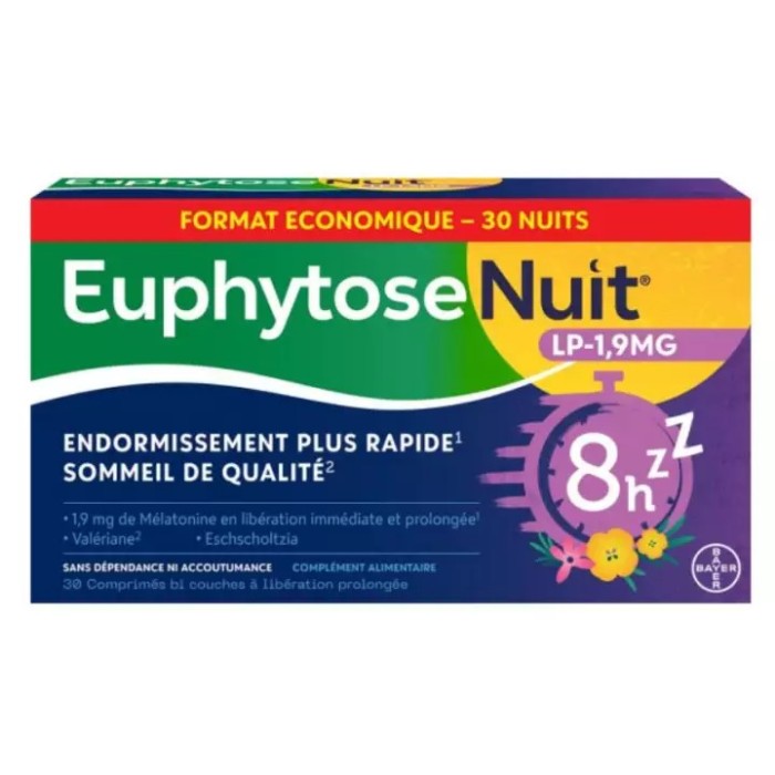 EUPHYTOSE NUIT L.P 1,9mg de mélatonine Boite de 30 comprimés