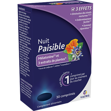 Viatris Nuit Paisible Boite de 30 Comprimés Viatris Nuit Paisible Boite de 30 Comprimés