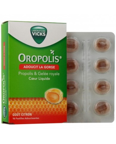 OROPOLIS Pastille propolis et Gelée royale  au coeur liquide Boite de 16 pastilles