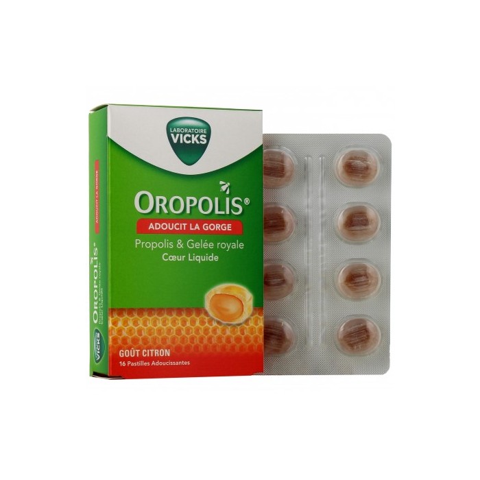 OROPOLIS Pastille propolis et Gelée royale  au coeur liquide Boite de 16 pastilles