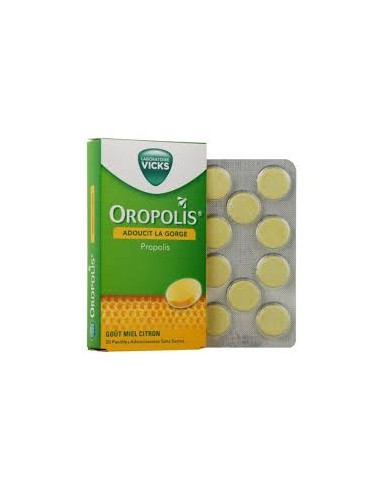 OROPOLIS Pastilles propolis coeur liquide sans sucre Goût Miel-citron Boite de 20