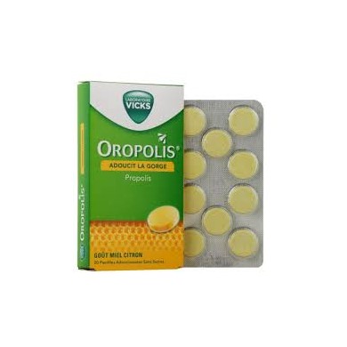 OROPOLIS Pastilles propolis coeur liquide sans sucre Goût Miel-citron Boite de 20