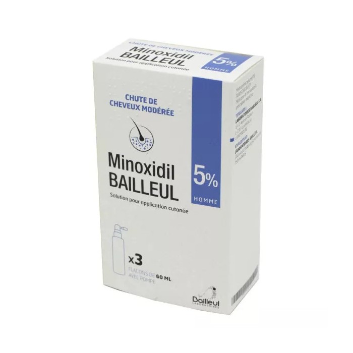 Minoxidil Bailleul 5 %, solution cutanée Boite de 3 Flacons 60ml