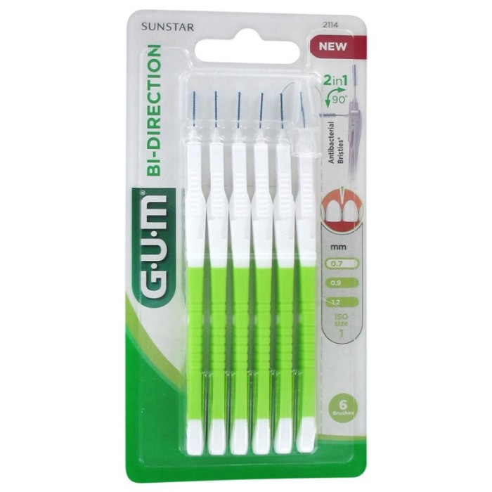 GUM BI-DIRECTION 90 ° Brossette interdentaire 0.7 mm Boite de 6 brossette GUM BI-DIRECTION 90 ° Brossette interdentaire 0.7 mm Boite de 6 brossette
