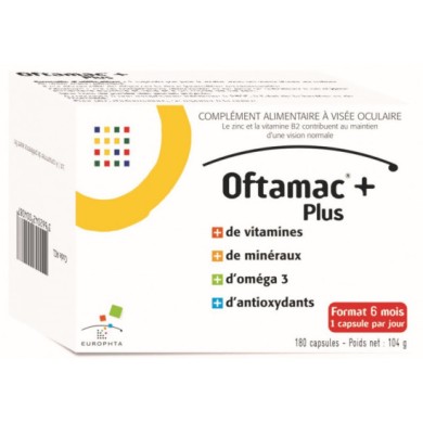 OFTAMAC PLUS Complément alimentaire à visée oculaire Boite de 60 capsules OFTAMAC PLUS Complément alimentaire à visée oculaire Boite de 60 capsules