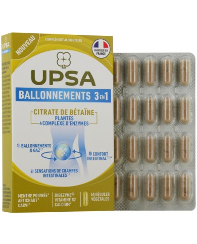 UPSA Ballonnements 3 en 1 Boite de 40 gélules UPSA Ballonnements 3 en 1 Boite de 40 gélules