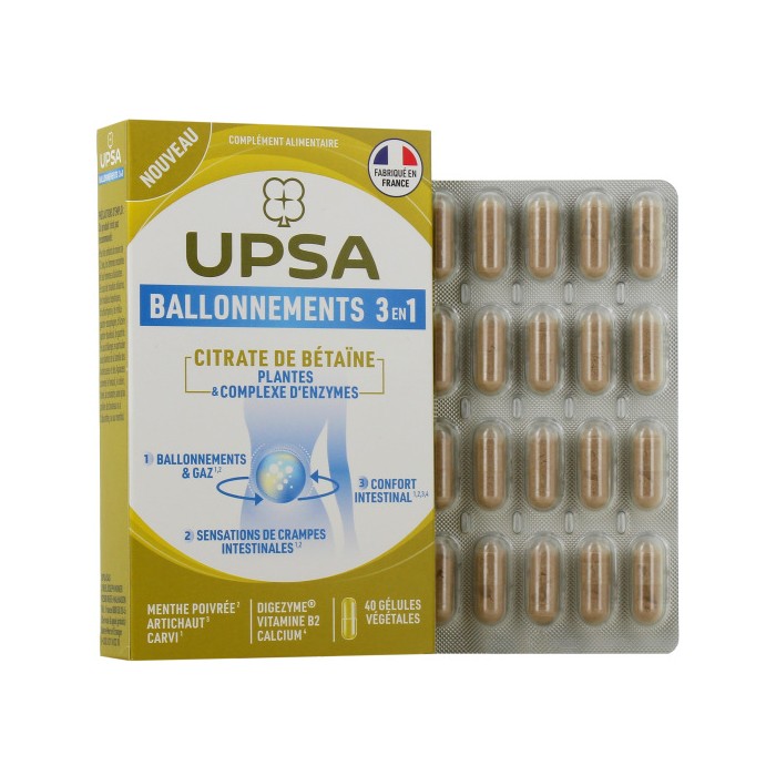 UPSA Ballonnements 3 en 1 Boite de 40 gélules UPSA Ballonnements 3 en 1 Boite de 40 gélules