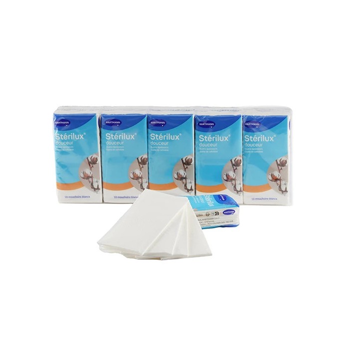 HARTMANN STERILUX Douceur Sachets de 10 paquets de 10 mouchoirs blanc