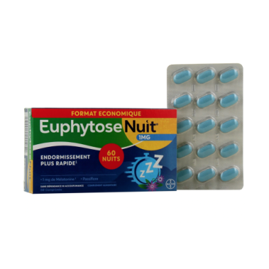 EUPHYTOSE Nuit 1mg de mélatonine  Boite de 60 comprimés EUPHYTOSE Nuit 1mg de mélatonine  Boite de 60 comprimés