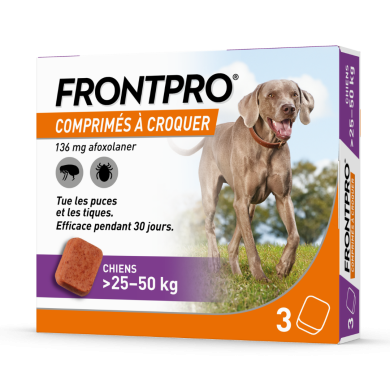 Frontpro Anti-Puce et Tique Boite de 3 comprimés à croquer Chiens 25-50 kilos