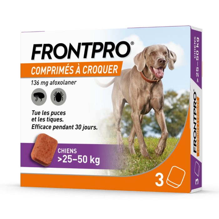 Frontpro Anti-Puce et Tique Boite de 3 comprimés à croquer Chiens 25-50 kilos