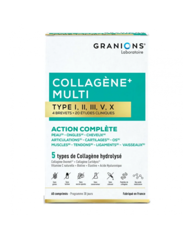 GRANIONS Collagène+ Multi type I, II, III, V, X Boite de 60 Comprimés