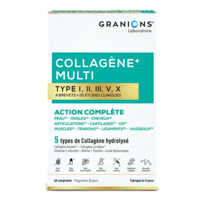GRANIONS Collagène+ Multi type I, II, III, V, X Boite de 60 Comprimés