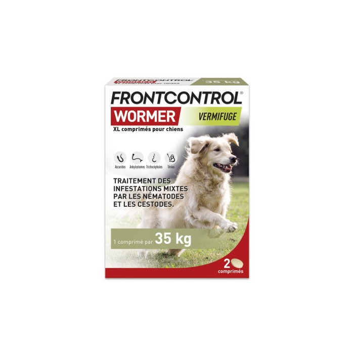 Frontcontrol Wormer Vermifuge chien + 35 kilos Boite de 2 Comprimés