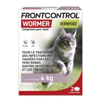Frontcontrol Wormer Vermifuge chats 4 kilos Boite de 2 Comprimés