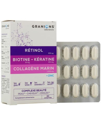 Granions Complexe Beauté Peau Cheveux Ongles Boite de 60 comprimés Granions Complexe Beauté Peau Cheveux Ongles Boite de 60 comprimés