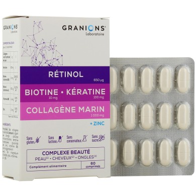 Granions Complexe Beauté Peau Cheveux Ongles Boite de 60 comprimés Granions Complexe Beauté Peau Cheveux Ongles Boite de 60 comprimés