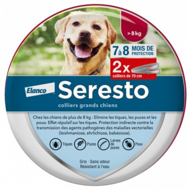 SERESTO Collier grands chiens 8 kilos et + Boite de 2 SERESTO Collier grands chiens 8 kilos et + Boite de 2