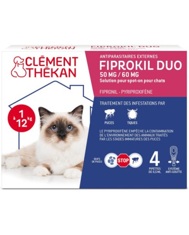 FIPROKIL DUO 50MG/60MG Pour chats de 1 à 6 kilos Boite de 2 pipettes